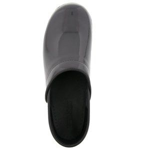 Steel grey patent leather clogs